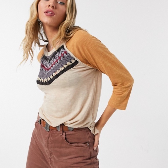 Free People Spring bound crochet Henley top NWT - Picture 8 of 8